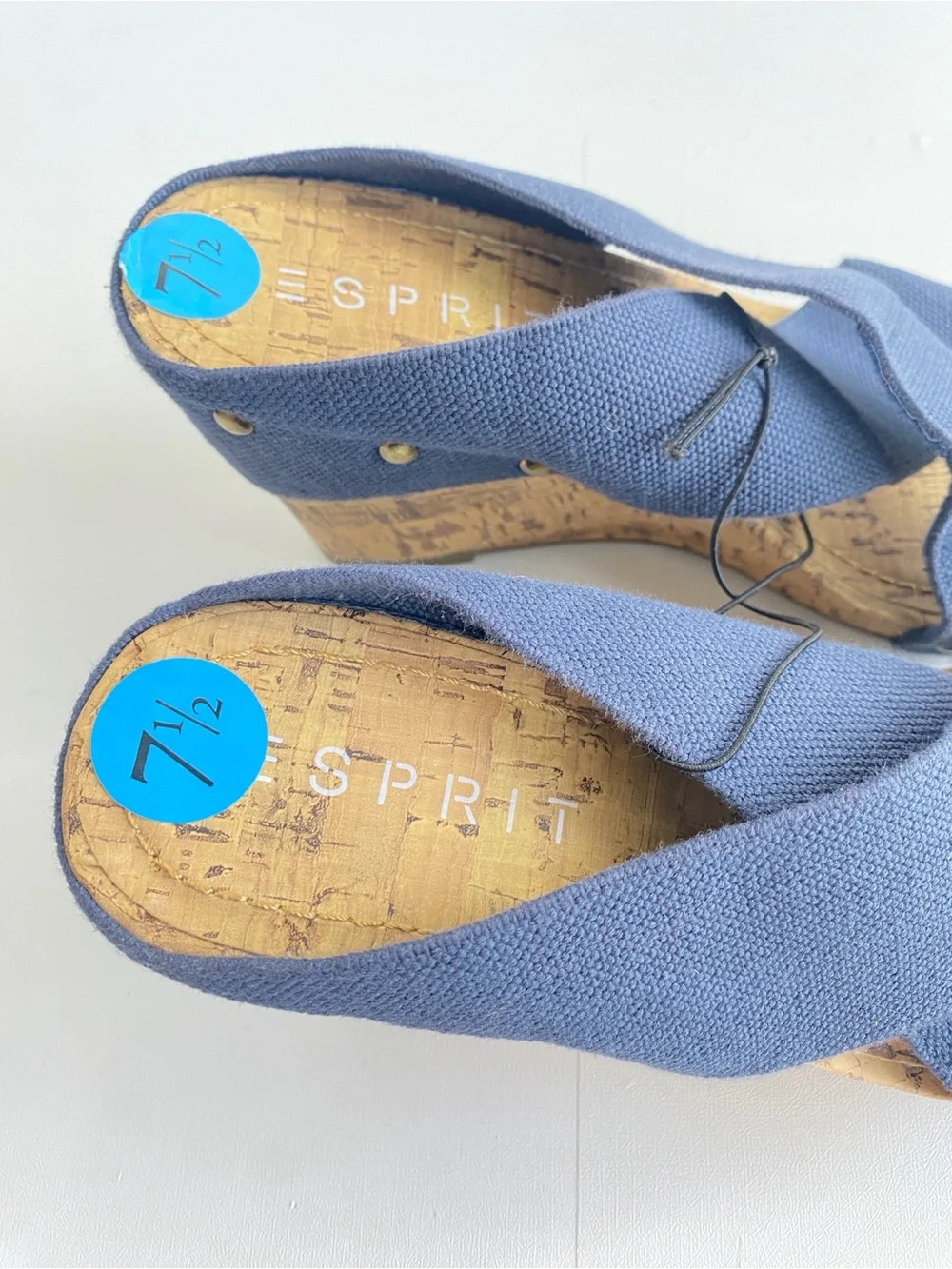 Esprit Oceane 2 Navy Stretchy Wide Strap Cork Wedge Heel Sandal Shoe 7.5 NWT